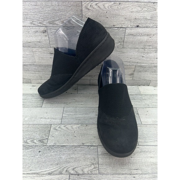Born Women's Tinetto Slip On Wedge Loafer Shoes Size 8.5 Black Suede Mesh - Picture 1 of 12